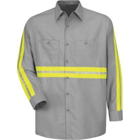 VF IMAGEWEAR Red Kap¬Æ Enhanced Visibility Industrial Long Sleeve Work Shirt, Gray, Poly/Cotton, Regular 2XL SP14EGRGXXL